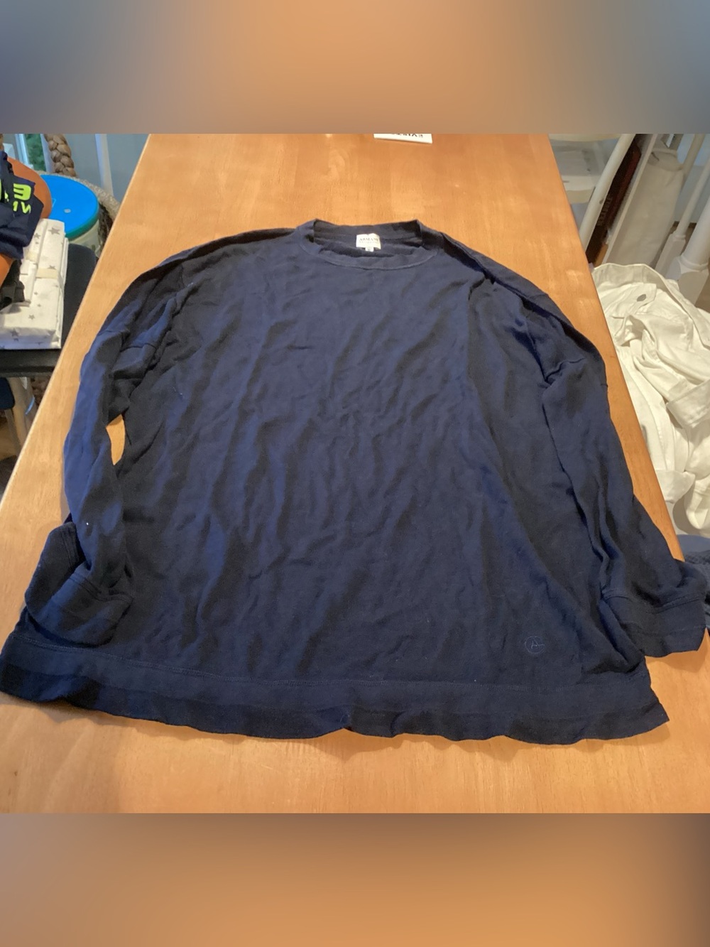 Armani Collezioni Dark Navy Silk and Cotton Crewneck Top